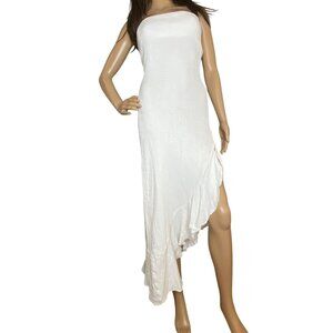 Free People Made Me Blush White Cotton Strapless Midi Dress With Side‎ Slit XS